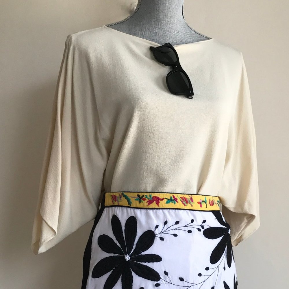Michael Kors Silk 1/4 Sleeve Blouse Cream Beige